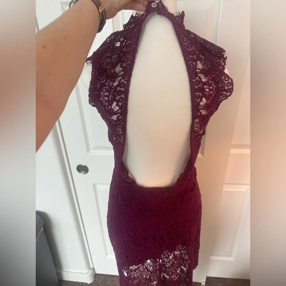 Free People Intimately Daydream Lace Bodycon Slip Dress - Magenta, Size M